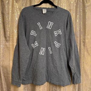PINK Victorias Secret Charcoal Gray Distressed‎ Long Sleeve T Shirt Large